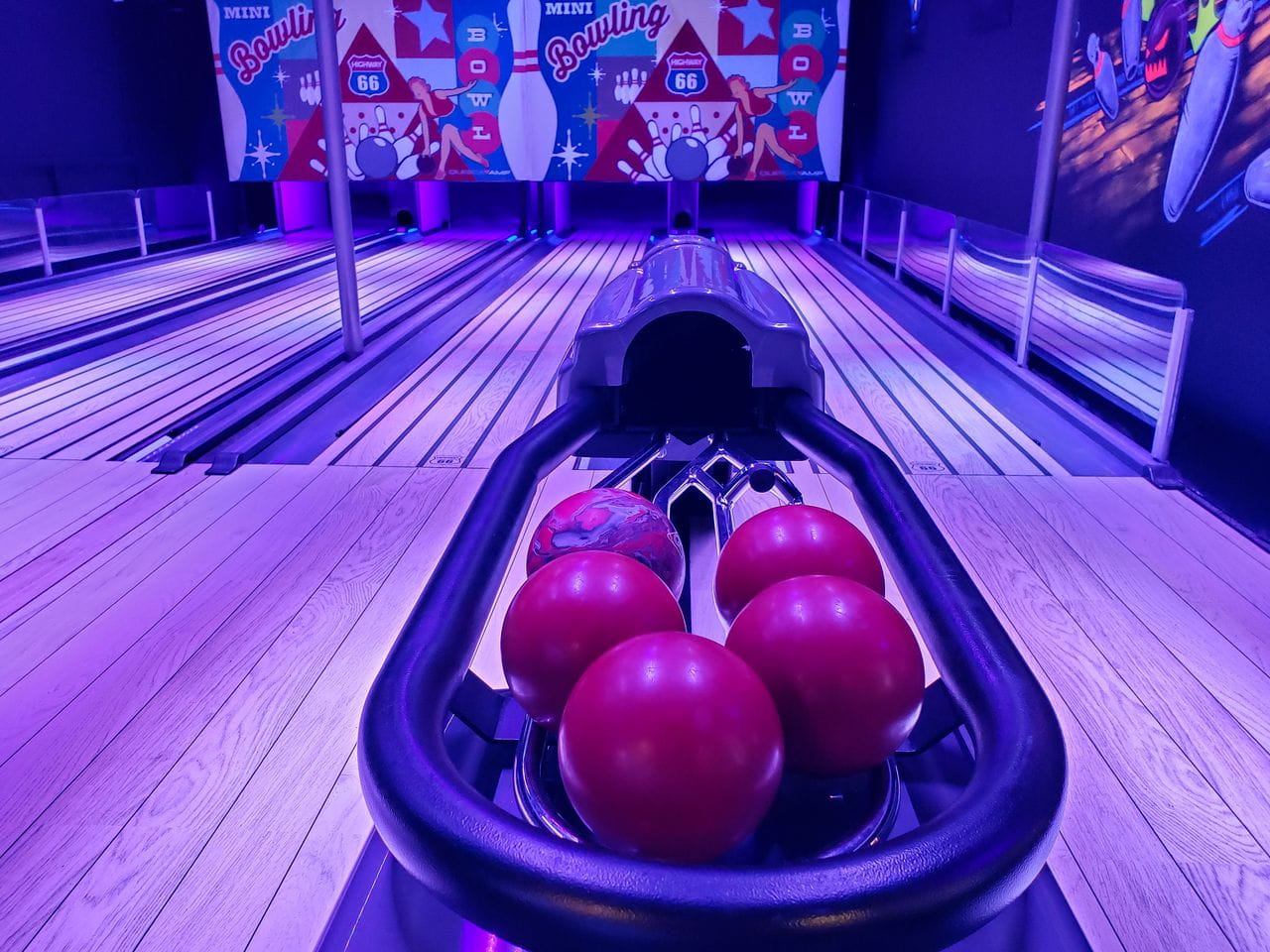 Mini Bowling In Stafford, Va 2 Glow-in-the-dark mini bowling lanes at monster mini golf.