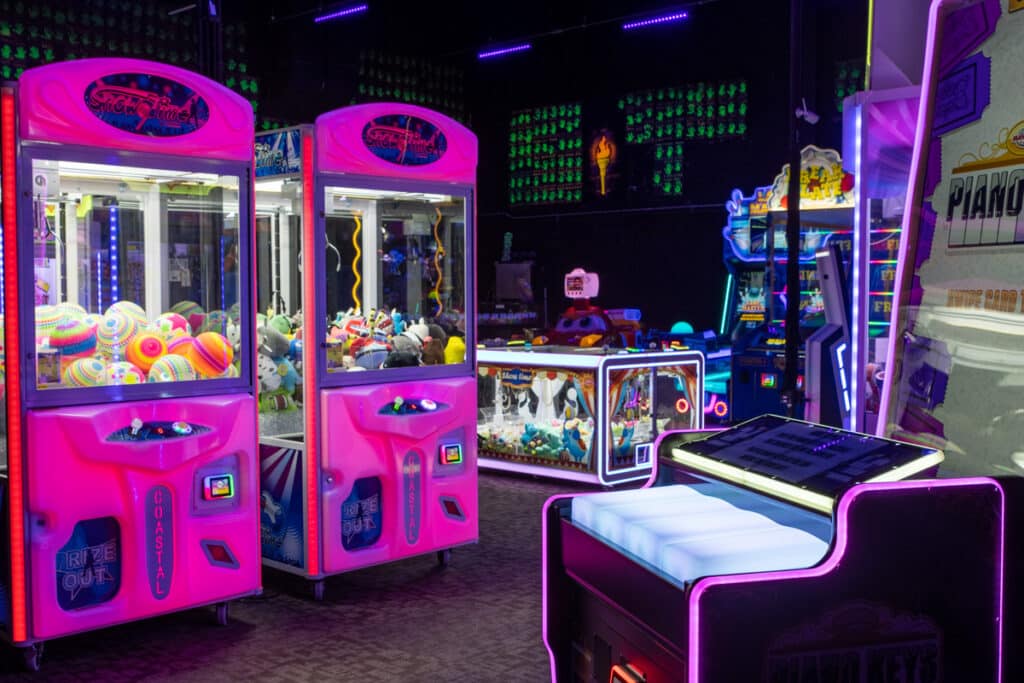 Claw prize machines in the arcade at monster mini golf in eatontown, new jersey