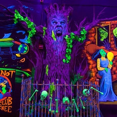 Glowing scary tree at monster mini golf